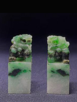 翡翠狮钮印章一对